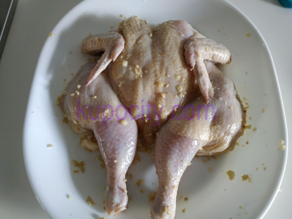 Apply Chicken Rub evenly onto chicken and let it sit for at least 30 minutes for the flavor to marinate the chicken.