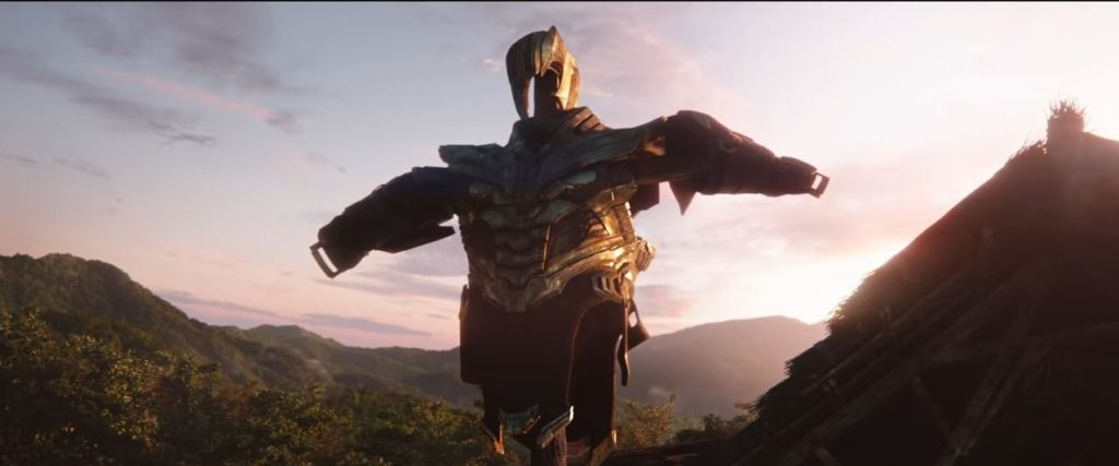 Thanos Armor hanging on scarecrow resembling the comics.