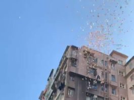 money falling from sky in Hong Kong