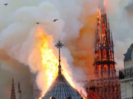 Paris Notre Dame Cathedral in flames