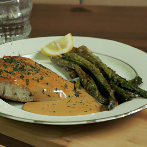 Baked Salmon and Asparagus with Lemon Pepper Sauce