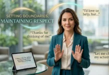 Professional Boundaries: 5 Ways to Say “No” Without Being Rude A woman setting professional boundaries in an office setting.