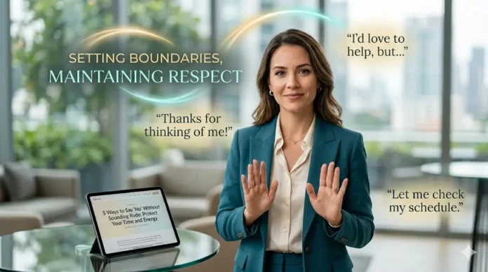 A woman setting professional boundaries in an office setting.