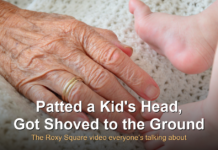 Patted a Kid’s Head, Got Shoved to the Ground: The Roxy Square Video Everyone’s Talking About Roxy Square coffeeshop incident - elderly hand and childs foot