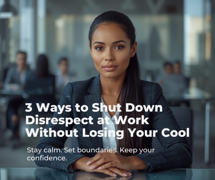 Confident professional woman handling workplace disrespect calmly