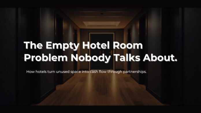 Hotel revenue model hero image of a glowing hotel room door in a dark corridor