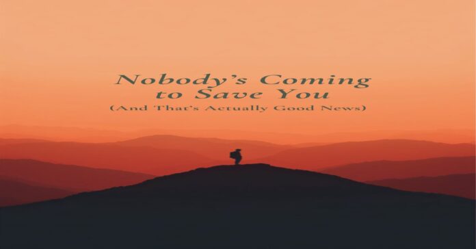 Self-reliance mindset: a lone figure standing on a mountain ridge at sunrise